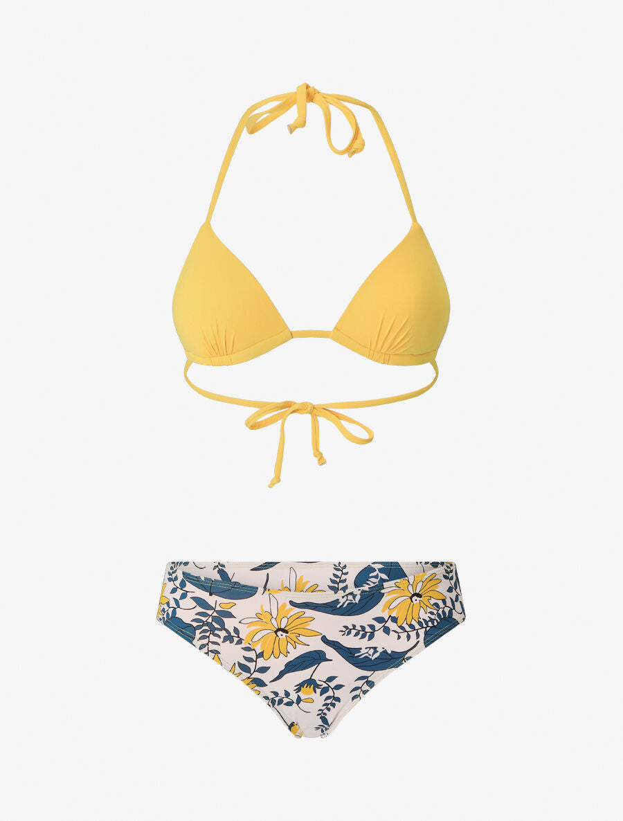 Bikini dépareillé fleuri - Jaune - 1