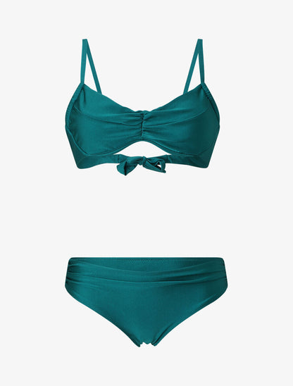Bikini satiné et plissé - Bleu canard - 1