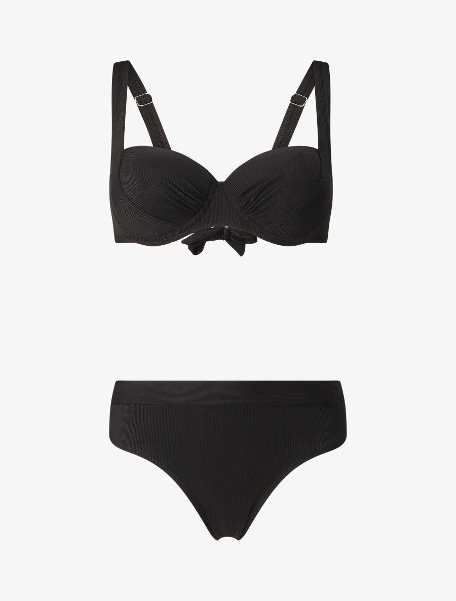 Maillot deux pièces taille haute côtelé - Noir - 1