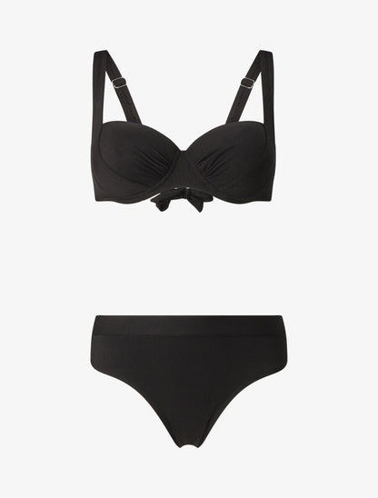 Maillot deux pièces taille haute côtelé - Noir - 1
