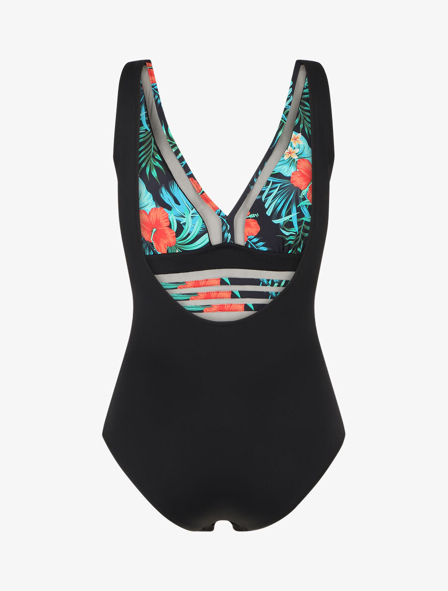 Maillot de bain tropical à liseré en tulle - Noir - 2