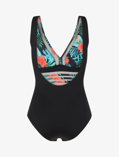 Maillot de bain tropical à liseré en tulle - Noir - 2