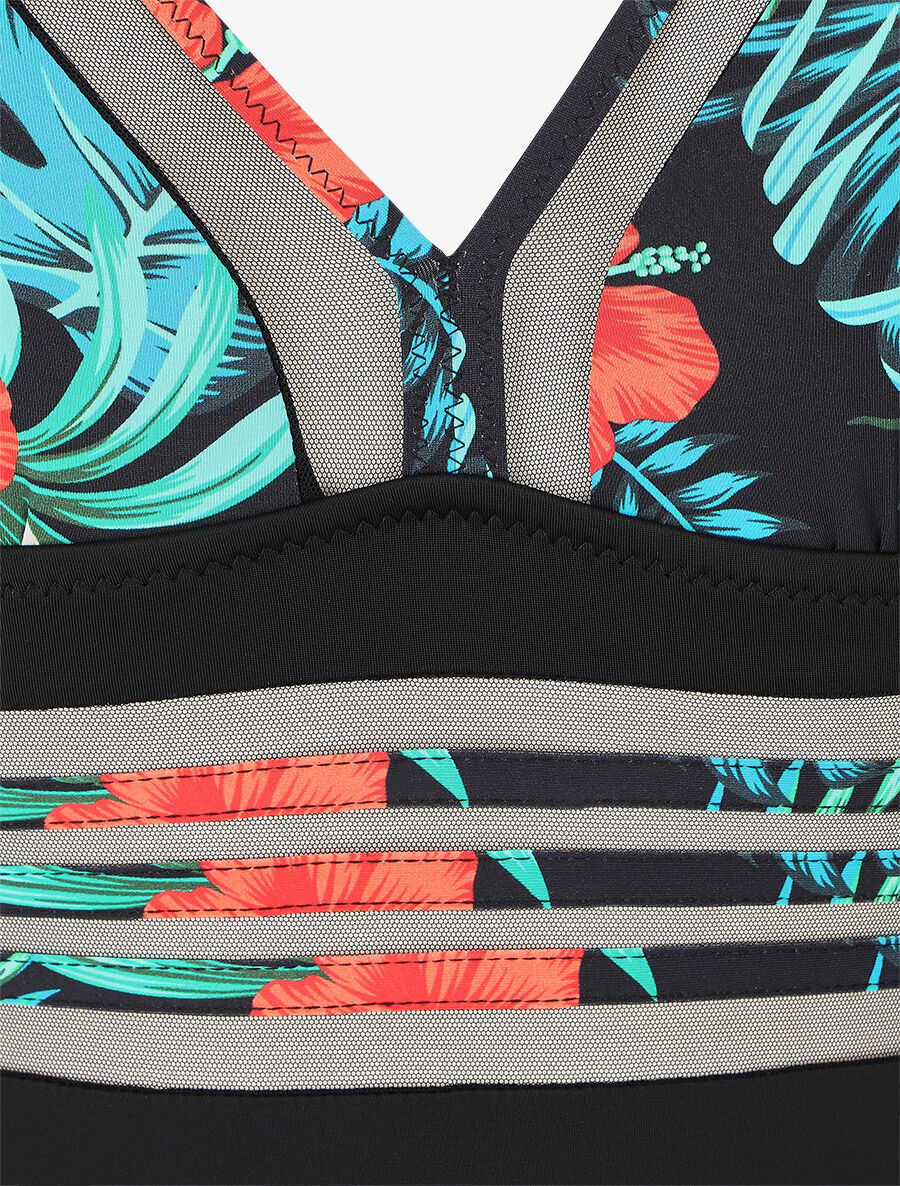 Maillot de bain tropical à liseré en tulle - Noir - 3