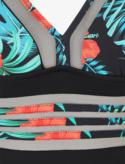 Maillot de bain tropical à liseré en tulle - Noir - 3