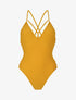 Maillot de bain ajouré à liens à nouer - Jaune moutarde - 1