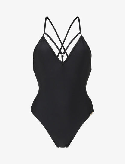 Maillot de bain ajouré à liens à nouer - Noir - 1
