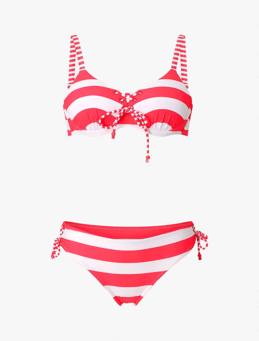 Bikini à lacet imprimé rayures - Fushia - 4