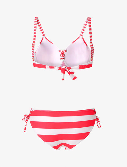 Bikini à lacet imprimé rayures - Fushia - 2
