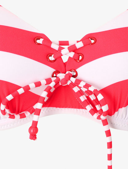 Bikini à lacet imprimé rayures - Fushia - 3