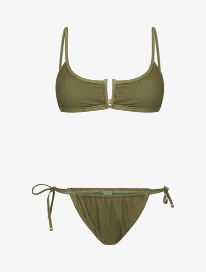 Bikini côtelé à fente - Kaki - 1