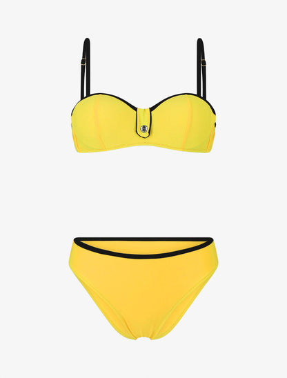 Bikini à détail strass et chouchou - Jaune citron - 1