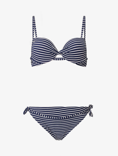 Bikini torsadé à rayures - Marine - 5
