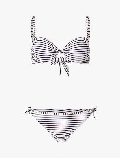 Bikini torsadé à rayures - Blanc - 1