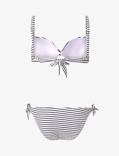 Bikini torsadé à rayures - Blanc - 2