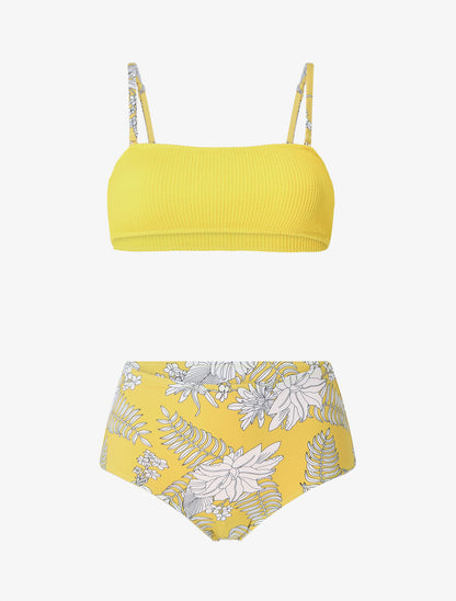 Bikini à brassière bi-matière - Jaune - 1