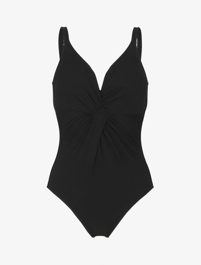 Maillot de bain une pièce côtélé à haut torsadé - Noir - 1