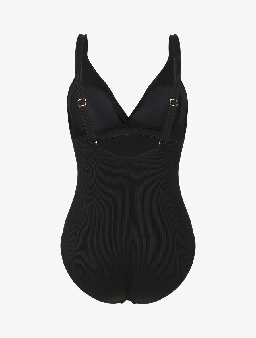 Maillot de bain une pièce côtélé à haut torsadé - Noir - 2