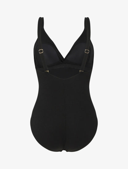 Maillot de bain une pièce côtélé à haut torsadé - Noir - 2