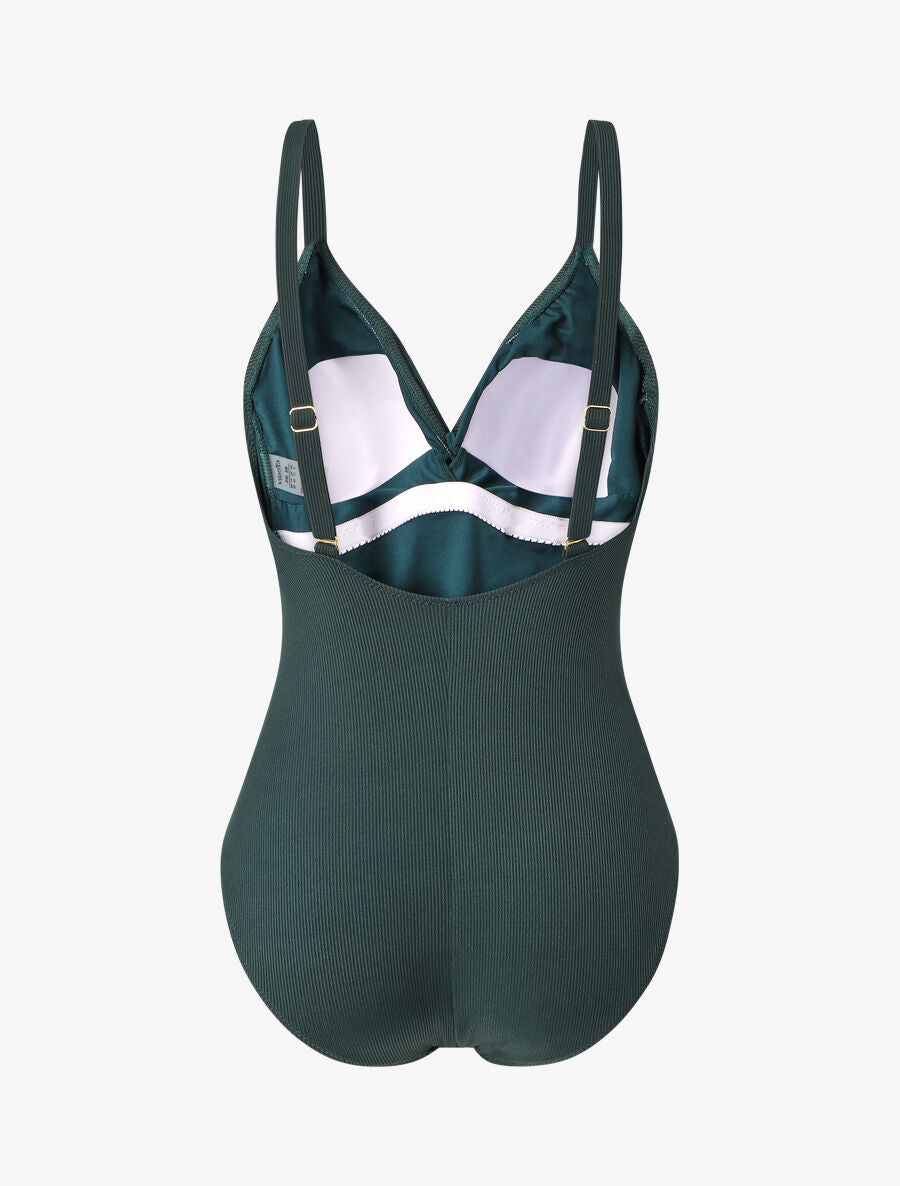 Maillot de bain une pièce côtélé à haut torsadé - Vert foncé - 2