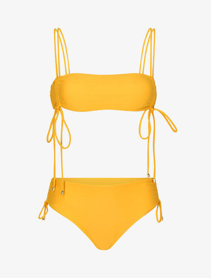 Bikini à brassière à jeu de liens - Jaune moutarde - 1
