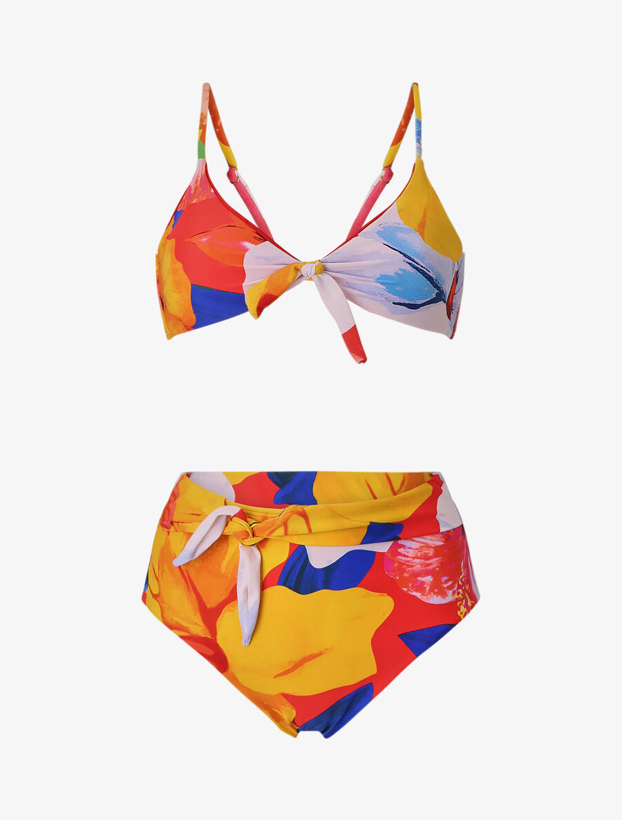 Bikini taille haute imprimé fantaisie - Rouge - 4