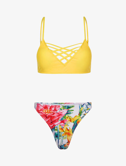 Bikini dépareillé à imprimé floral - Jaune - 4