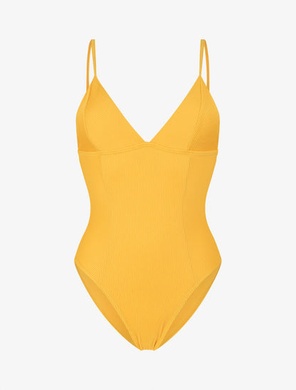 Maillot de bain côtelé à col à V - Jaune - 4