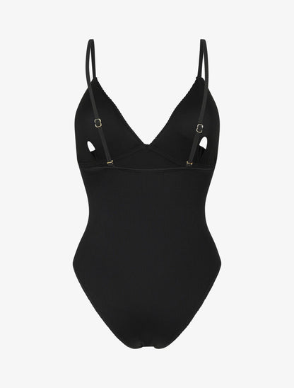 Maillot de bain côtelé à col à V - Noir - 2