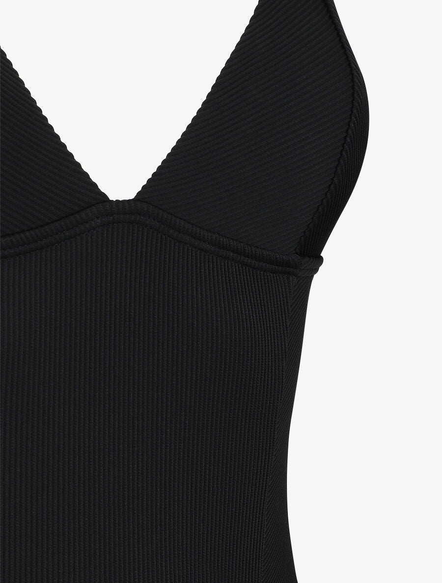 Maillot de bain côtelé à col à V - Noir - 3
