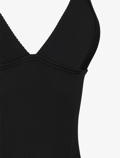 Maillot de bain côtelé à col à V - Noir - 3