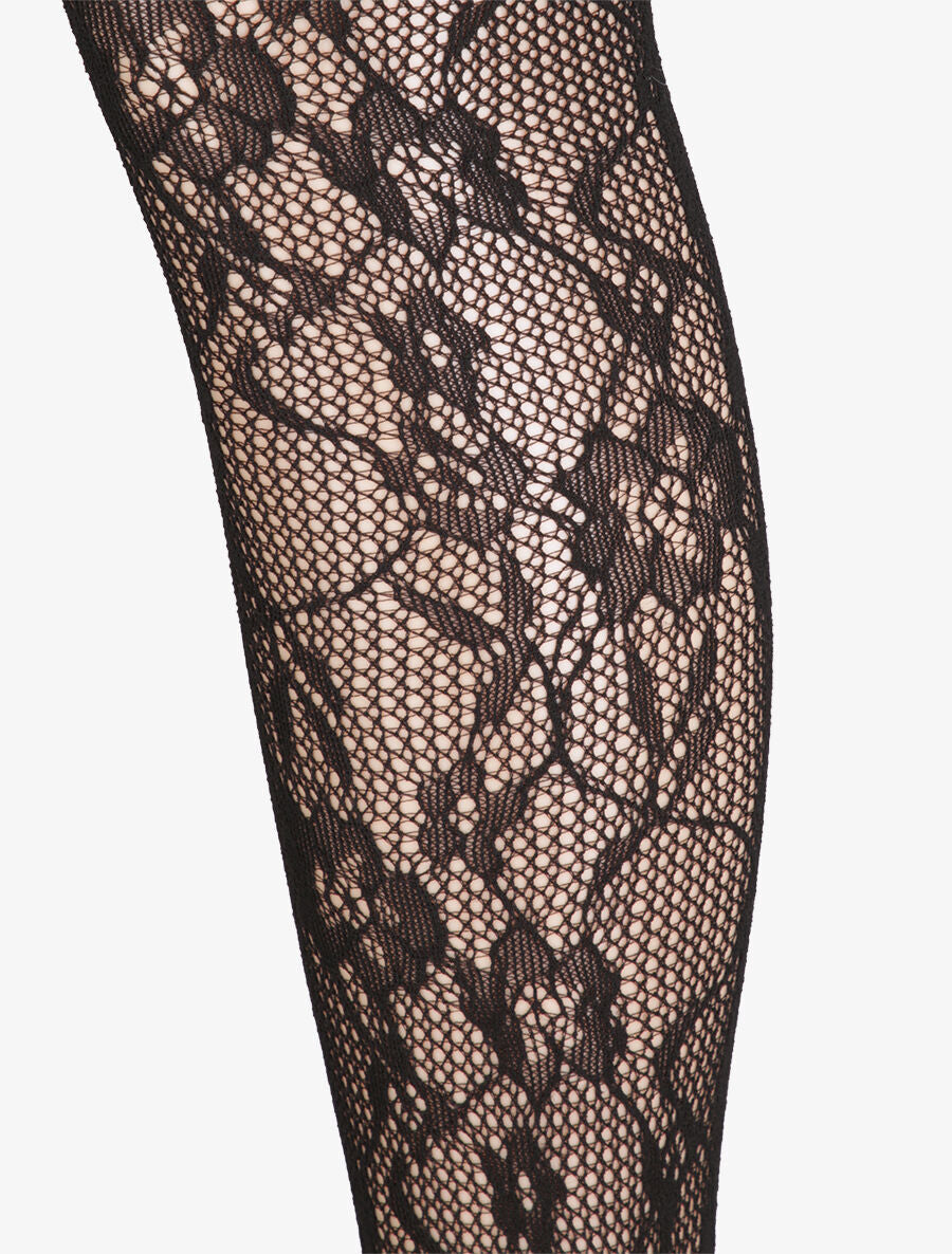 Collants en résille à motif fleuri - Noir - 2