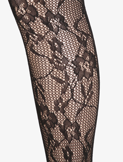 Collants en résille à motif fleuri - Noir - 2