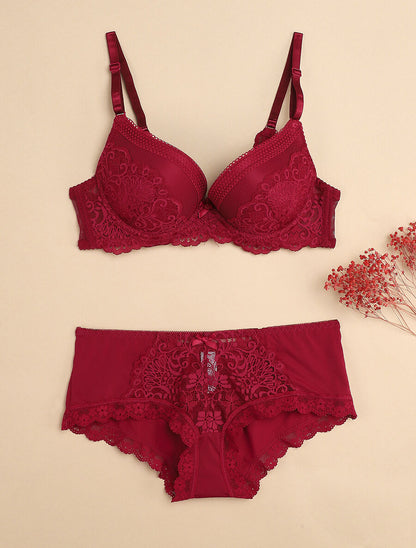 Ensemble à fine broderie festonnée et shorty - Prune - 1