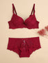 Ensemble à fine broderie festonnée et shorty - Prune - 1