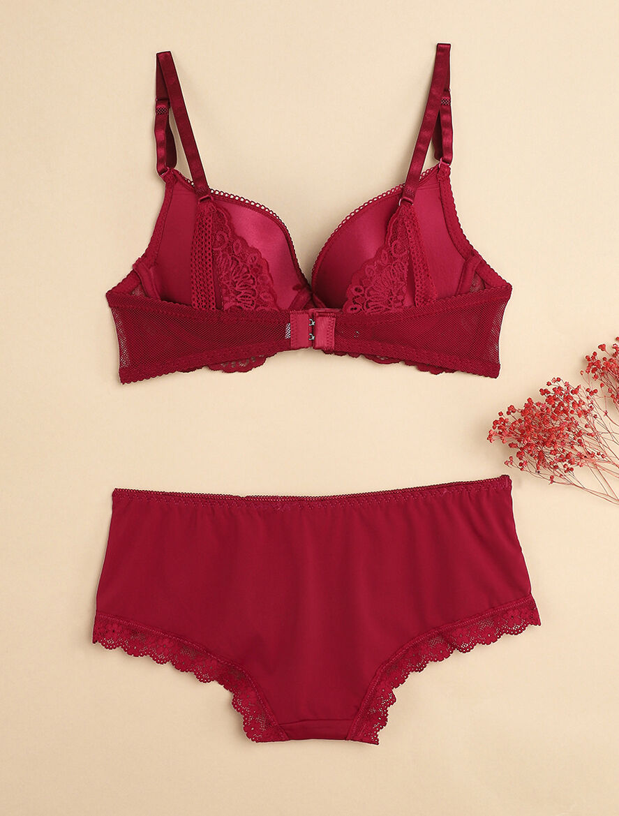 Ensemble à fine broderie festonnée et shorty - Prune - 2