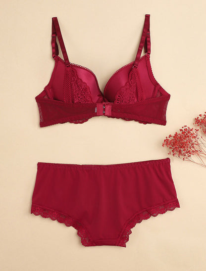 Ensemble à fine broderie festonnée et shorty - Prune - 2