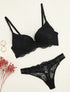 Ensemble à jeu de broderie résille et string - Noir - 4