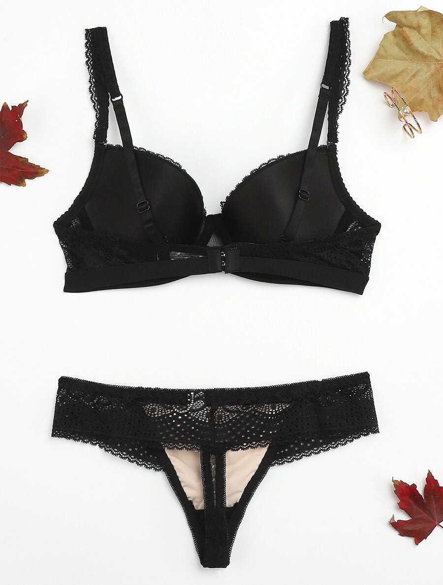 Ensemble à bord bande élastiquée et tanga - Noir/nude - 2