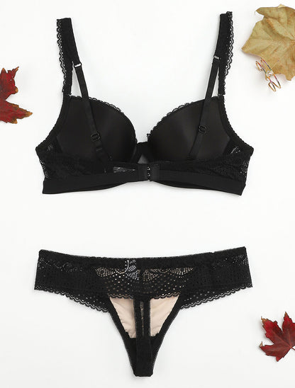 Ensemble à bord bande élastiquée et tanga - Noir/nude - 2