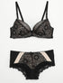 Ensemble en dentelle graphique et shorty - Noir/nude - 1