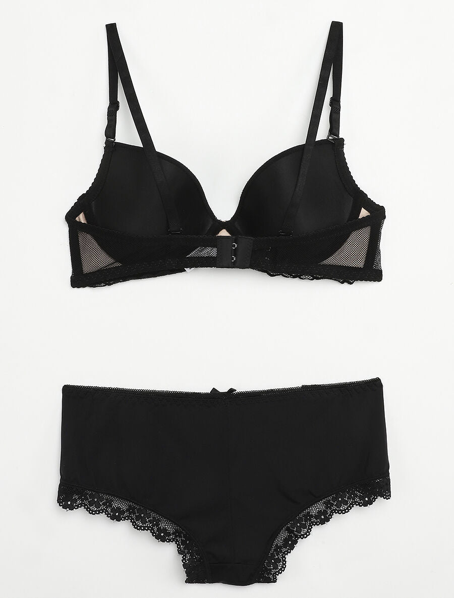 Ensemble en dentelle graphique et shorty - Noir/nude - 2