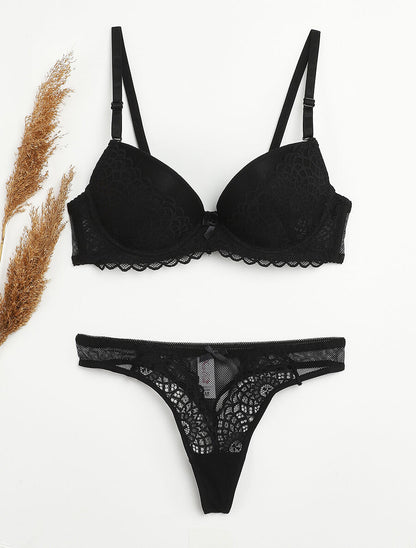 Ensemble en dentelle graphique et string - Noir - 4