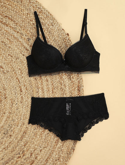 Ensemble à fine broderie fleurie et shorty - Noir - 4