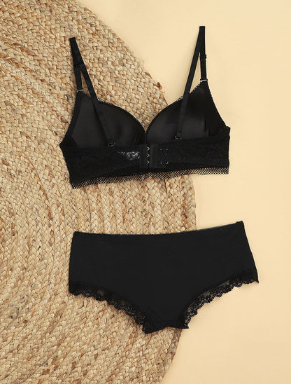 Ensemble à fine broderie fleurie et shorty - Noir - 2