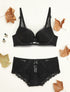 Ensemble en dentelle ajourée et shorty - Noir - 1
