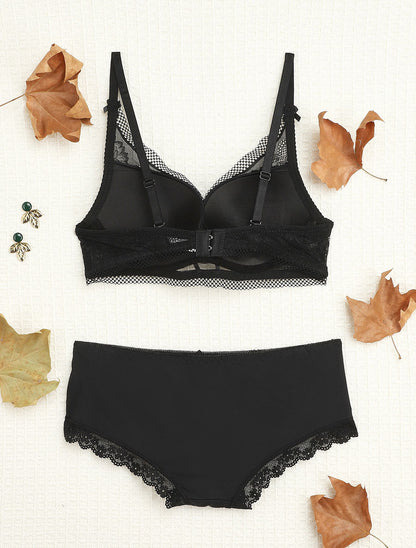 Ensemble en dentelle ajourée et shorty - Noir - 2