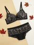 Ensemble push-up à broderie fleurie et shorty - Noir/nude - 1