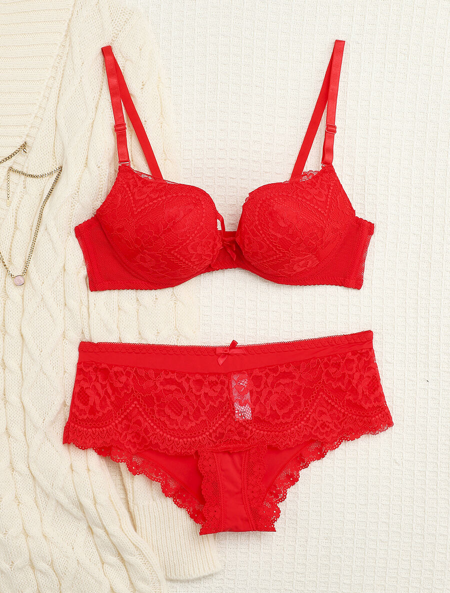 Ensemble ampliforme échancré et shorty - Rouge - 1