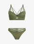 Ensemble soutien-gorge et culotte dentelle fine lanières - Kaki - 1