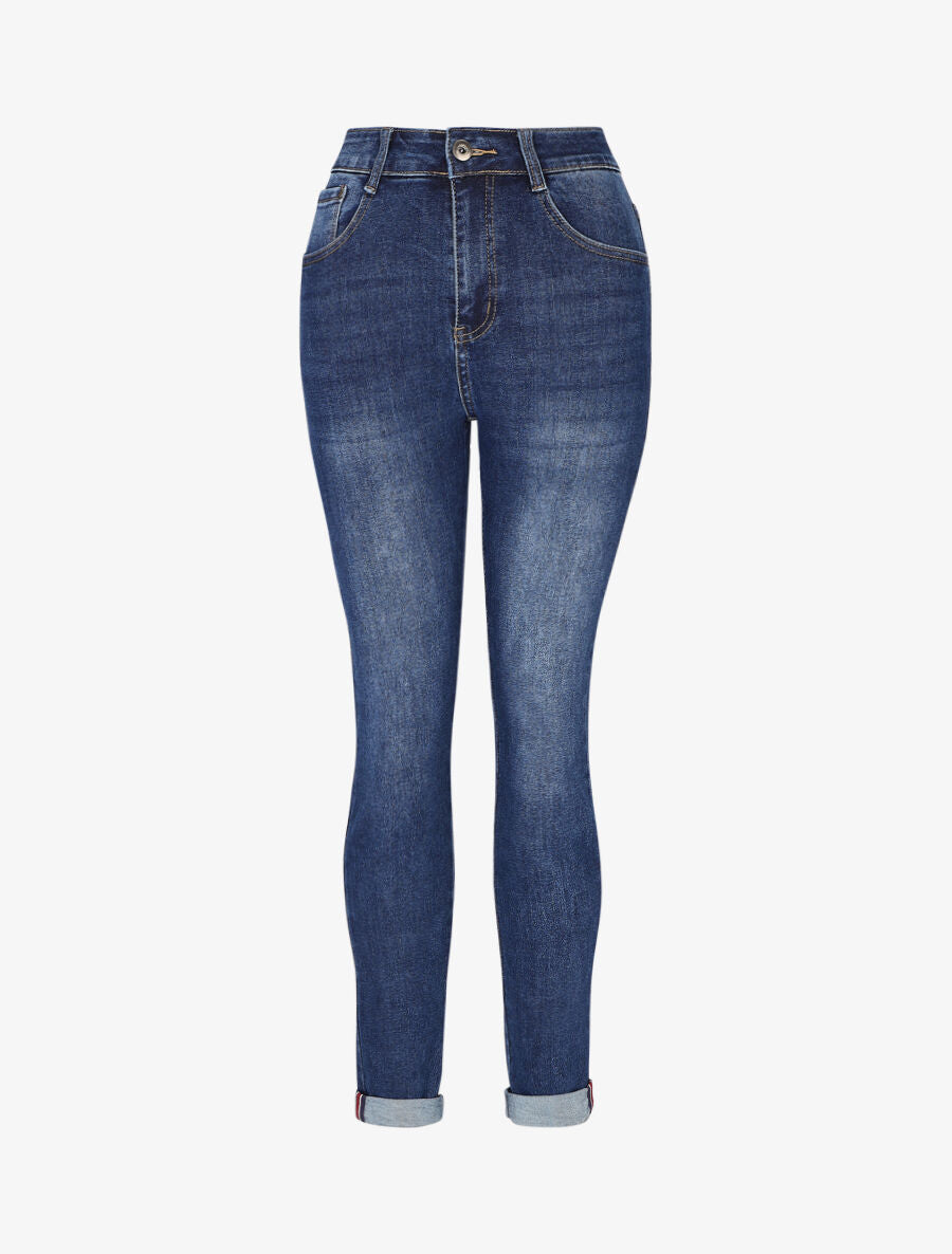 Jean push up à revers coupe slim - Bleu - 1